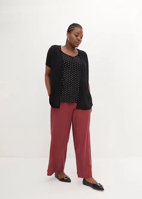 T-shirt 2en1 col V, manches courtes, bonprix