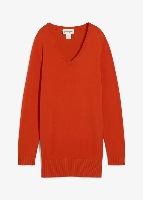 Pull long basique à col V, bonprix
