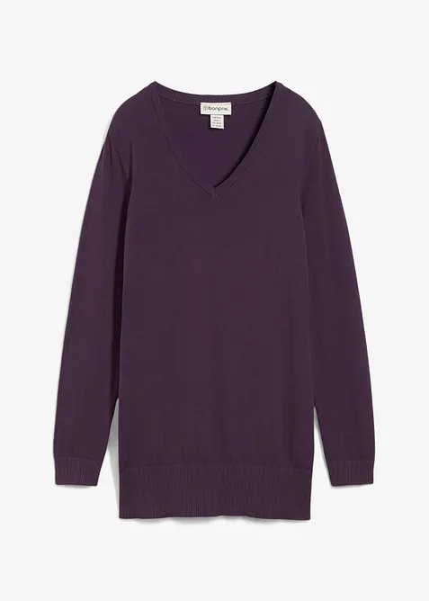 Pull long basique à col V, bonprix