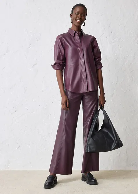 Pantalon large en cuir d’agneau nappa, bonprix