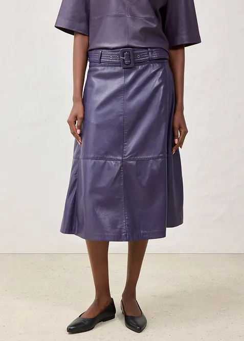 Jupe en cuir d’agneau nappa avec ceinture (ens. 2 pces), bonprix