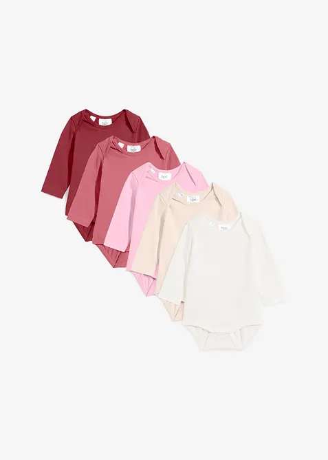 Lot de 5 bodies bébé manches longues 100% coton, bonprix