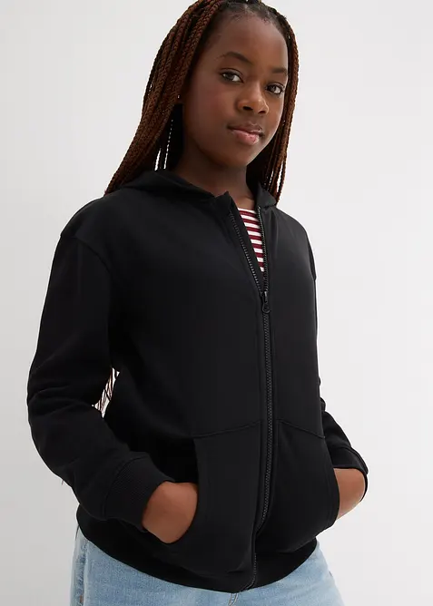 Sweat zippé à capuche en coton doux et extensible, bonprix