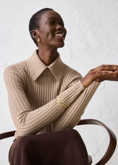 Pull côtelé en laine mérinos, bonprix