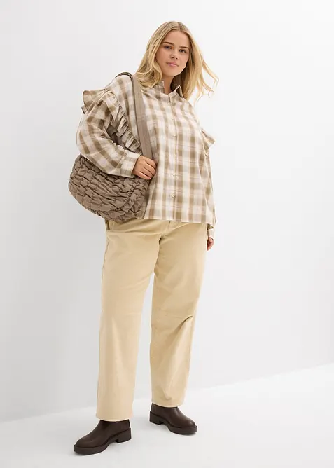 Pantalon barrel en velours côtelé, taille mi-haute, bonprix