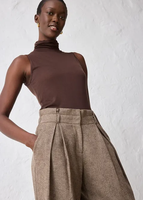 Pantalon large à pinces en laine majoritaire, bonprix