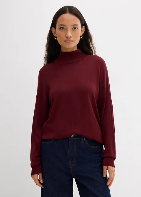 Pull léger en fine maille de viscose majoritaire à large col cheminée, bonprix