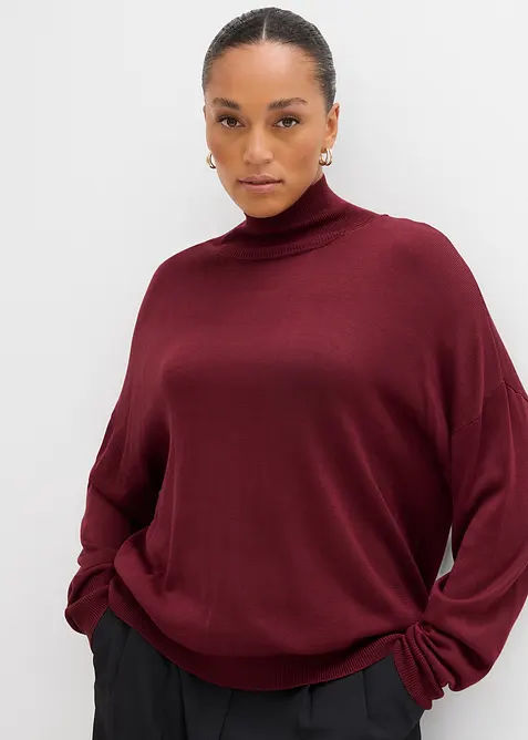 Pull léger en fine maille de viscose majoritaire à large col cheminée, bonprix