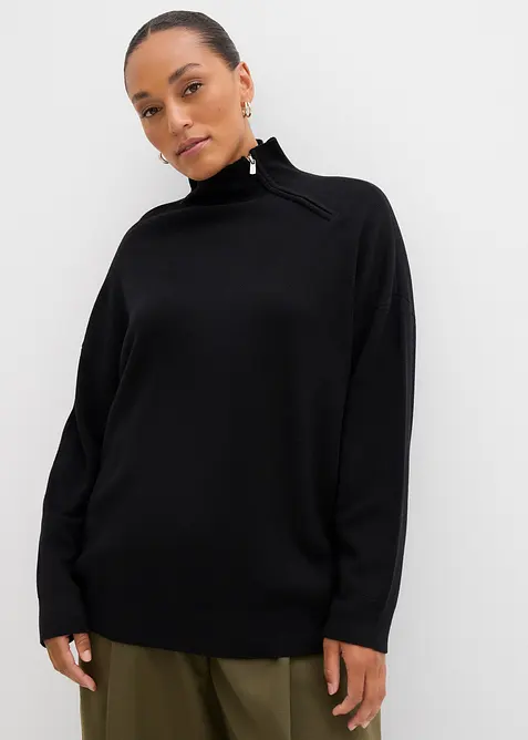Pull en fine maille à col zippé, bonprix