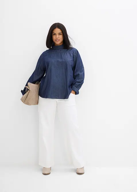 Blouse en jean avec larges manchettes, bonprix