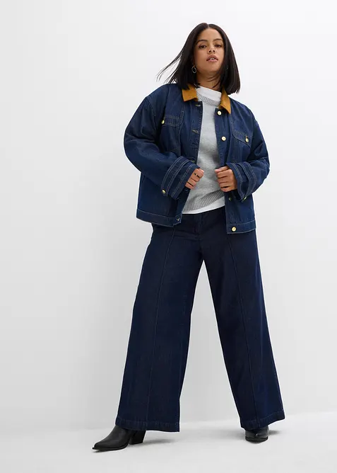 Veste en jean à col en velours côtelé, bonprix