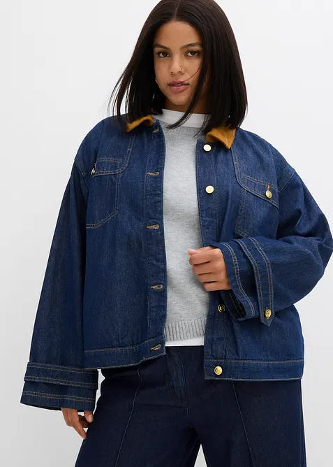 Veste en jean à col en velours côtelé, bonprix
