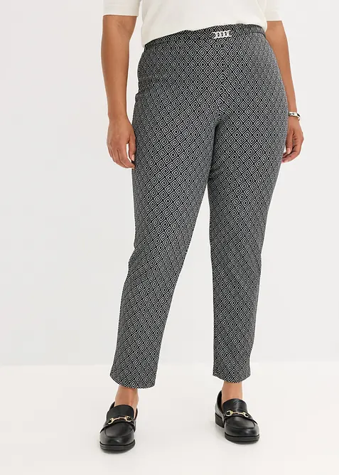 Pantalon en jacquard à taille élastiquée, détail boucle, bonprix