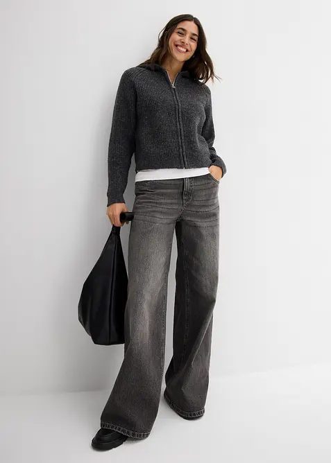 Gilet en maille &agrave; capuche, bonprix