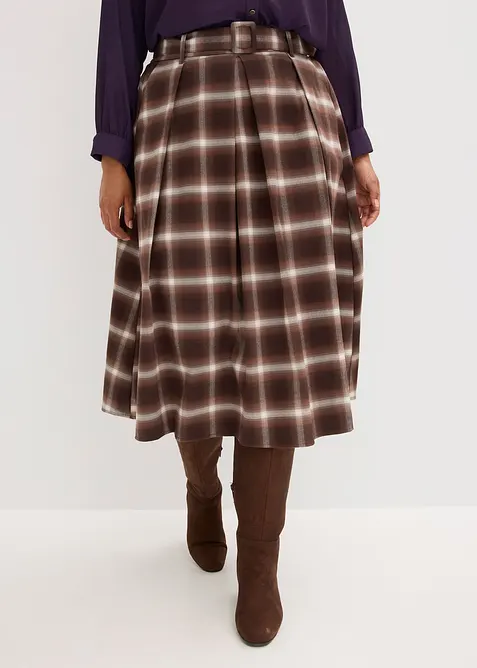 Jupe plissée à carreaux avec ceinture (ens. 2 pces), bonprix