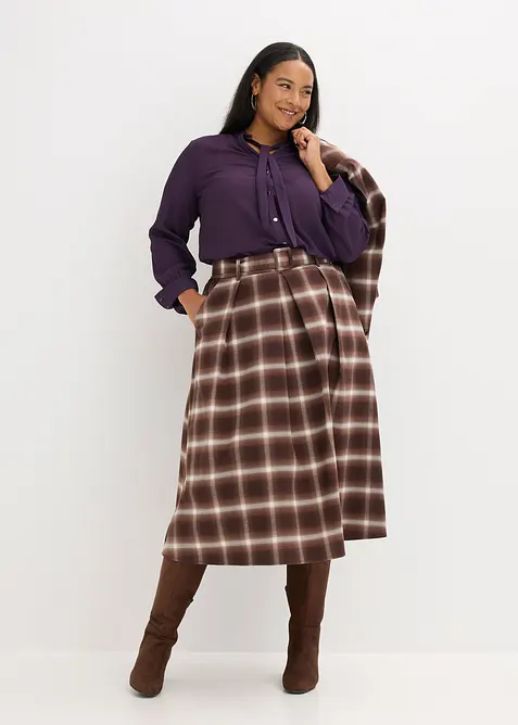 Jupe plissée à carreaux avec ceinture (ens. 2 pces), bonprix