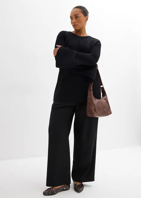 Pull plissé en fine maille en viscose mélangée, bonprix