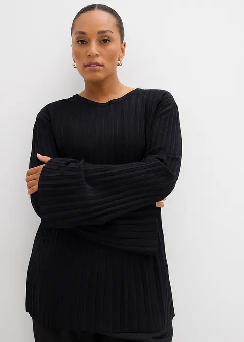 Pull plissé en fine maille en viscose mélangée, bonprix