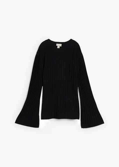 Pull plissé en fine maille en viscose mélangée, bonprix