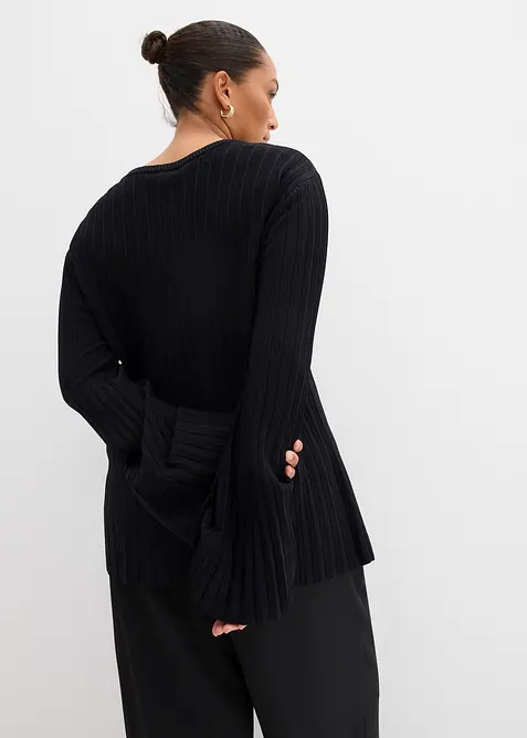 Pull plissé en fine maille en viscose mélangée, bonprix