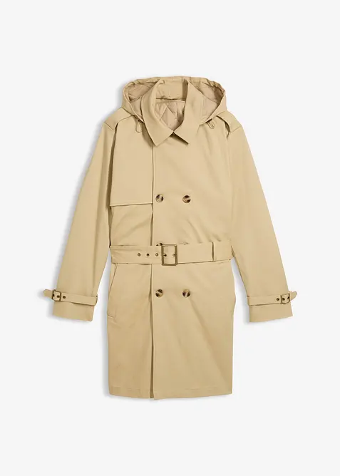 Trench-coat déperlant avec capuche amovible, bonprix