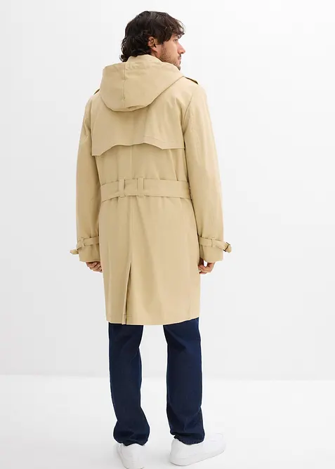 Trench-coat déperlant avec capuche amovible, bonprix