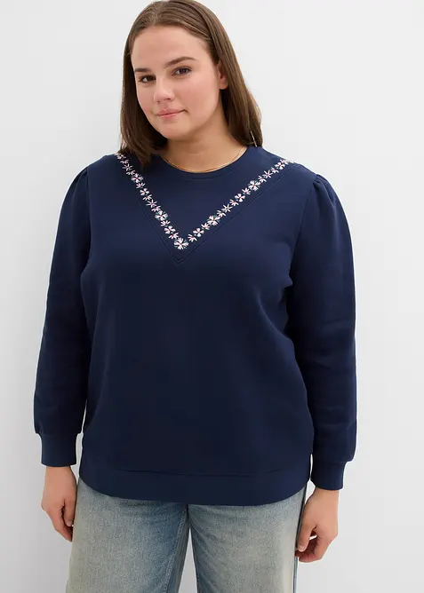 Sweat-shirt en coton mélangé avec broderie, bonprix