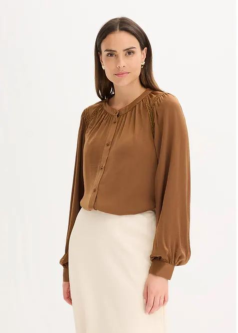 Blouse en satin avec galons en dentelle, bonprix
