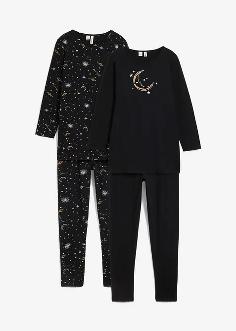 2 pyjamas avec T-shirt manches longues et legging, imprimé brillant, bonprix