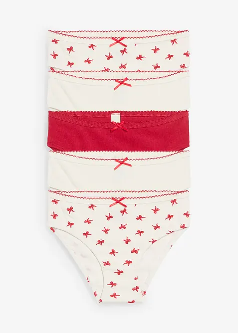 Lot de 5 slips en doux coton côtelé avec nœud en satin, bonprix