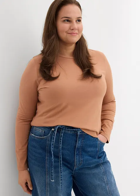 Lot de 2 T-shirts manches longues en coton extensible, bonprix