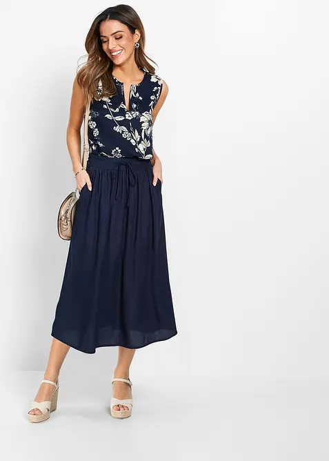 Jupe longue en viscose avec taille élastique et lien à nouer, bonprix