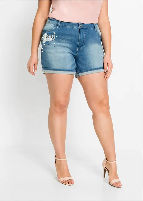 Short en jean taille mi-haute avec détails décoratifs, bonprix