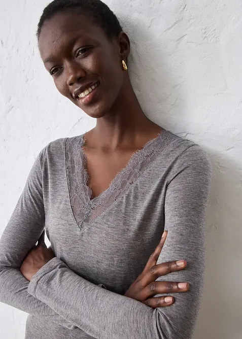 T-shirt en laine m&eacute;lang&eacute;e, bonprix