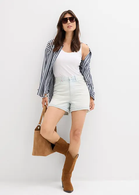 Short en jean taille haute, peu extensible, bonprix