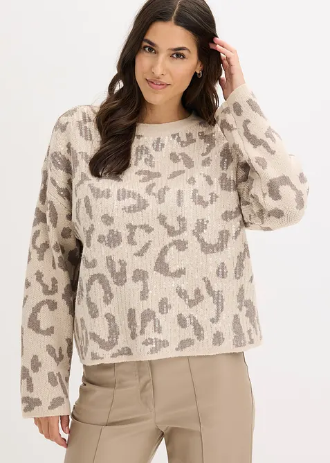 Pull oversize en jacquard à sequins, bonprix