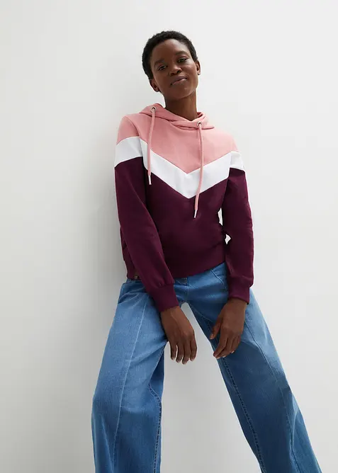 Sweat-shirt à capuche et grand col, bonprix