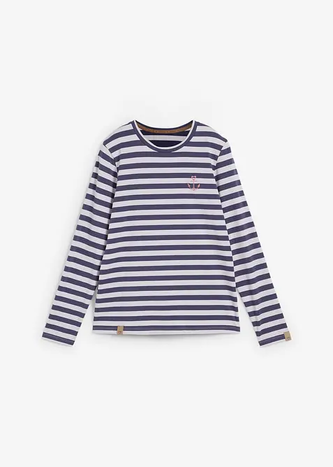 T-shirt manches longues rayé à broderies, bonprix