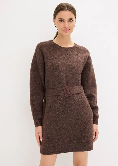 Robe courte en maille avec laine et ceinture, bonprix