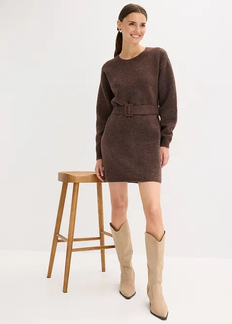 Robe courte en maille avec laine et ceinture, bonprix