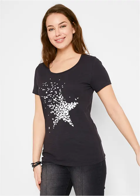 T-shirt coton en fil flamm&eacute;, manches courtes, bonprix