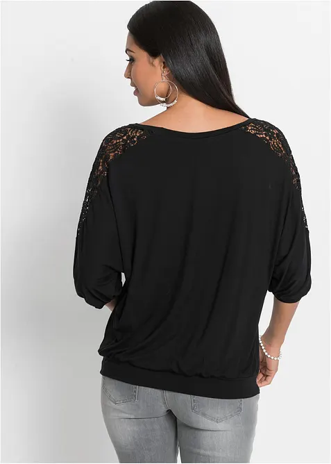 T-shirt oversize en viscose et dentelle, bonprix