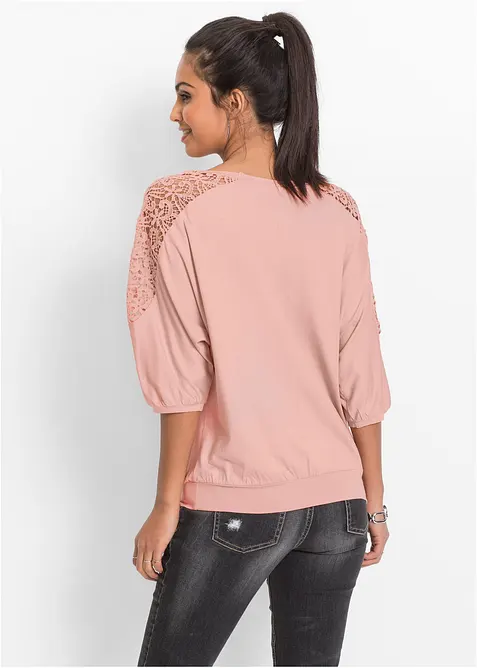 T-shirt oversize en viscose et dentelle, bonprix