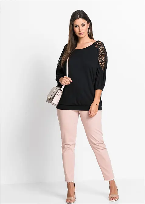 T-shirt oversize en viscose et dentelle, bonprix