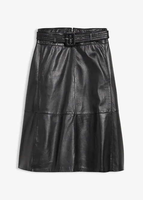 Jupe en cuir d’agneau nappa avec ceinture (ens. 2 pces), bonprix
