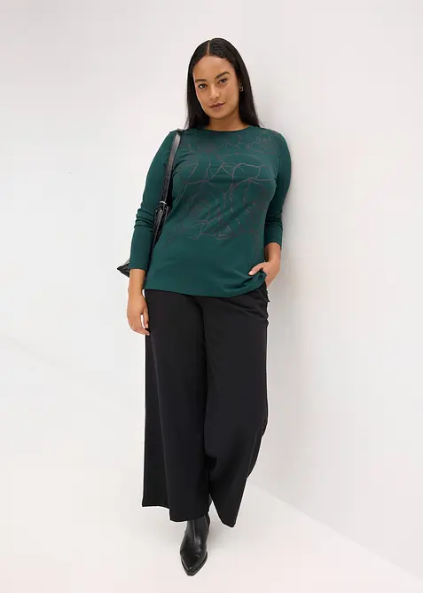 T-shirt manches longues avec roses imprimées, bonprix