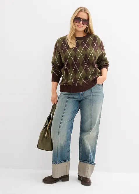 Pull à losanges en fine maille, bonprix