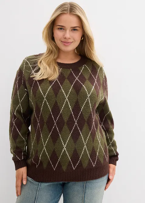 Pull à losanges en fine maille, bonprix