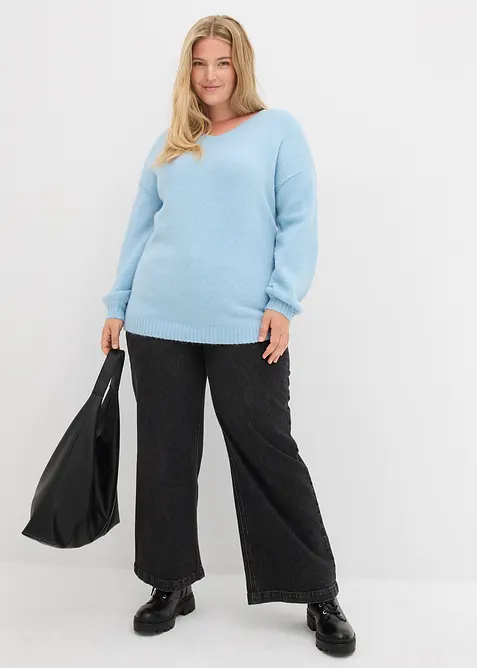 Pull en fine maille douce à manches ballon, bonprix