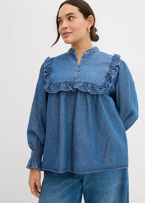 Blouse en jean à volants, bonprix